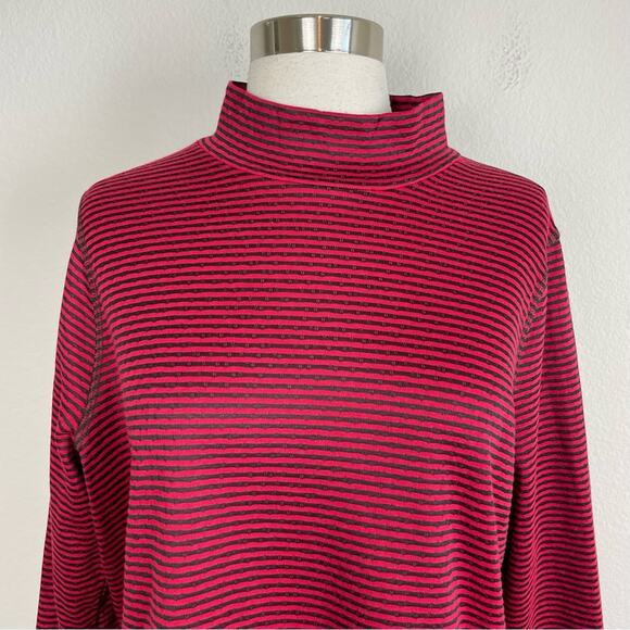 Chico's Red Black Stripe Knit long Sleeve Cotton Blend Turtleneck Top 2 - Picture 2 of 7
